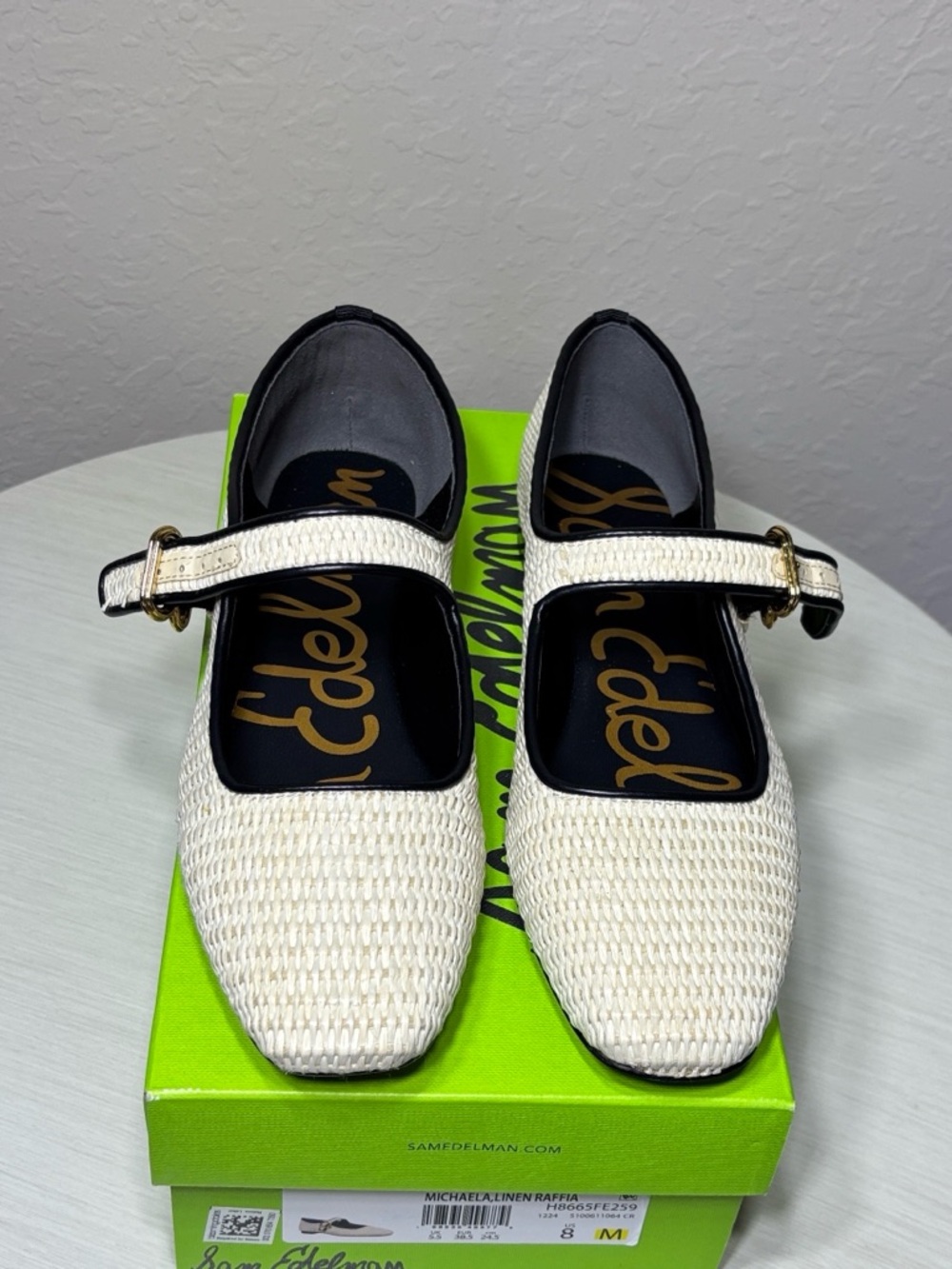 Sam Edelman Michaela Mary Jane Flat - Linen Raffia Ivory Black NIBox Size 8 - Picture 2 of 10